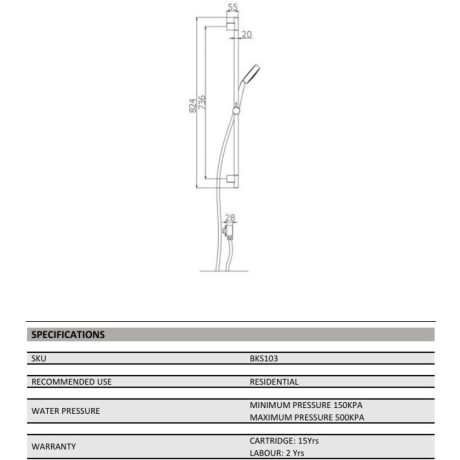 wahlen 10 (trade) round multifunction hand shower on sliding rail, chrome