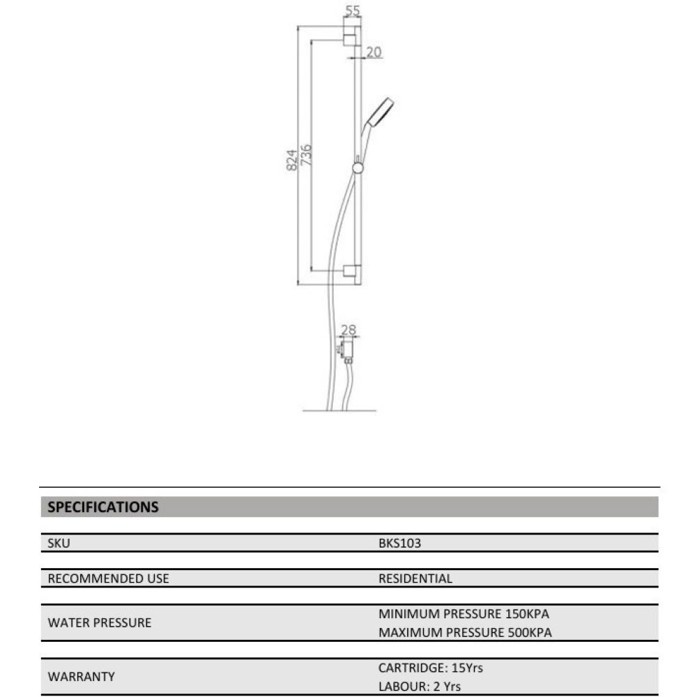 wahlen 10 (trade) round multifunction hand shower on sliding rail, chrome