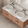 gravity fluted wall hung vanity, double basin top, walnut 1500mm