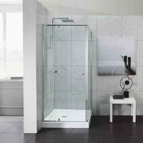 semi frame shower 1050 1150mm pivot door & 0890 0910mm return, brushed nickel