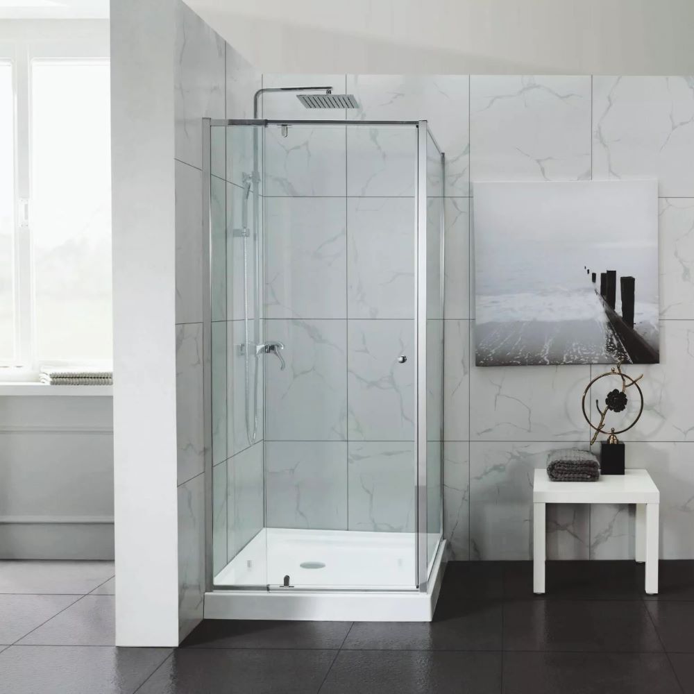 semi frame shower 1050 1150mm pivot door & 0890 0910mm return, brushed nickel