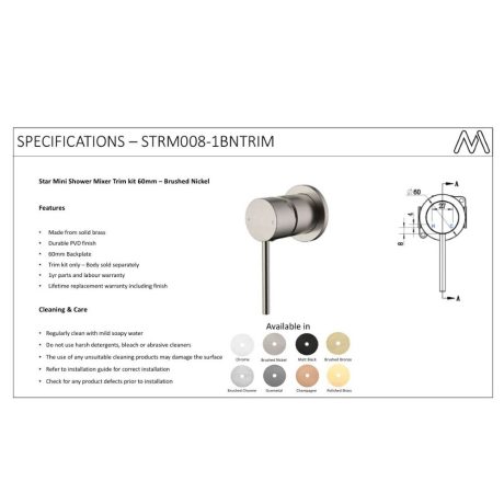 star mini shower mixer 60mm trim kit, pvd brushed nickel