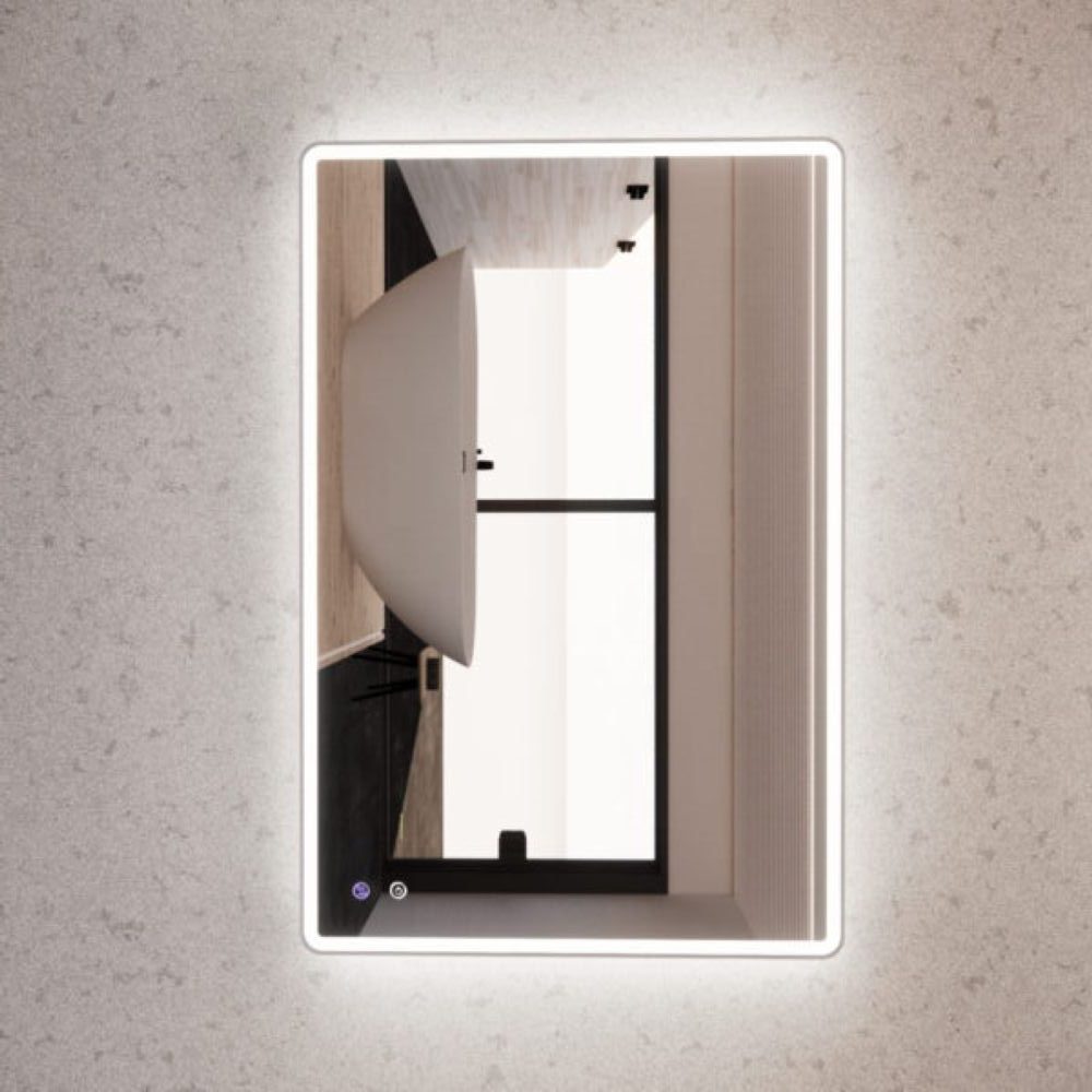 rectangle framed led mirror with dimmer, brushed nickel 1200mm