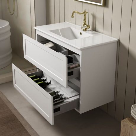 marland wall mount vanity 0750mm single basin top, matte white