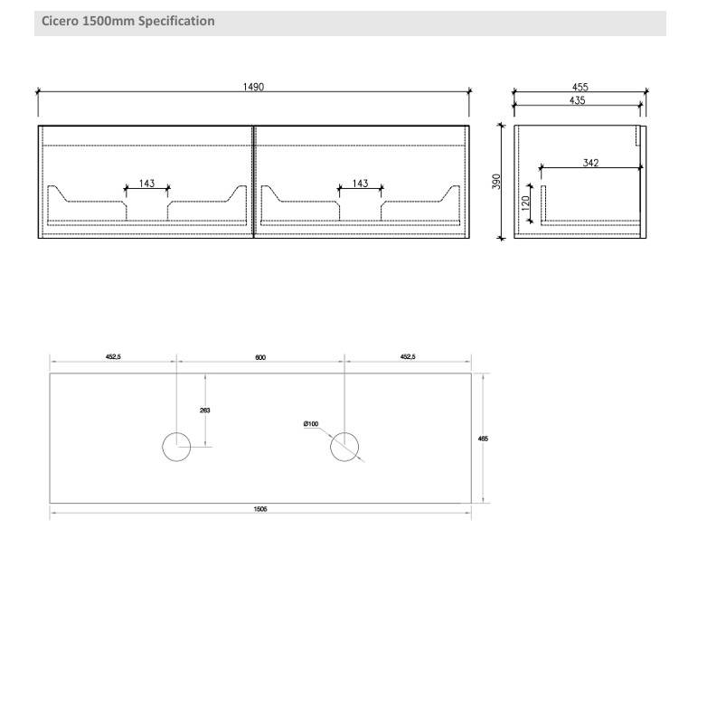 cicero wall hung vanity 1500mm, oak