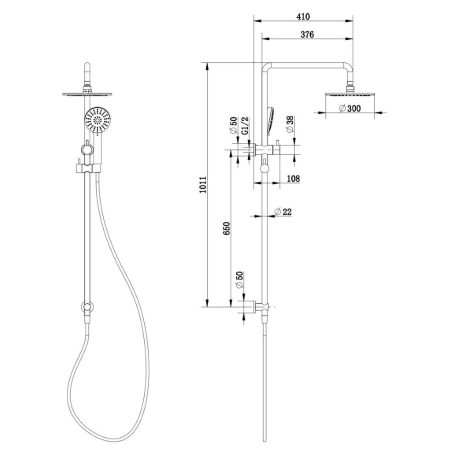 akemi combination shower, modern brass 300mm