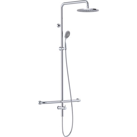 linear twin waters shower with mf grab rail, chrome 450mm, steamjet turbo pulsator middle fix