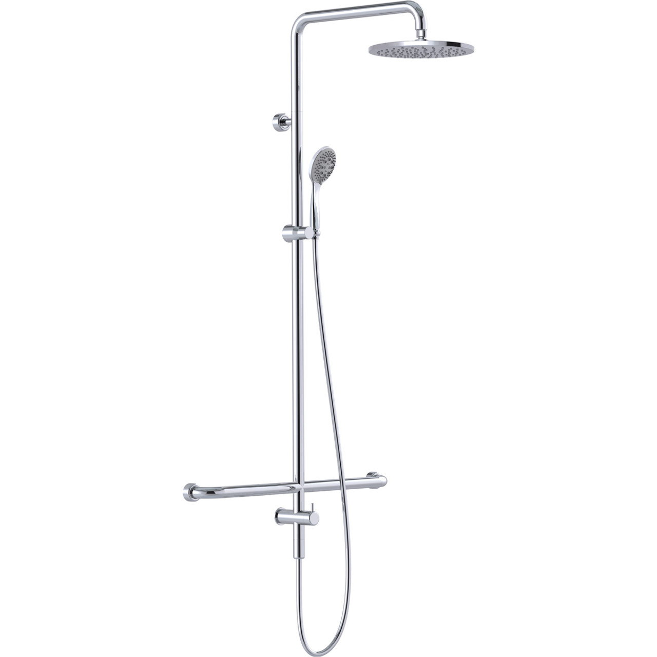 linear twin waters shower with mf grab rail, chrome 450mm, steamjet turbo pulsator middle fix