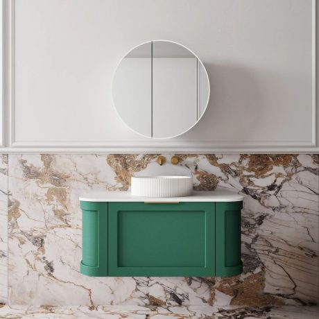 westminster curved wall hung vanity 0900mm, emerald green