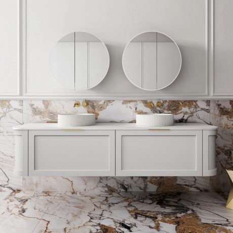 westminster curved wall hung vanity 1800mm, pale grey