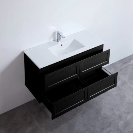 fremantle all drawers single basin wall hung vanity, matte black
