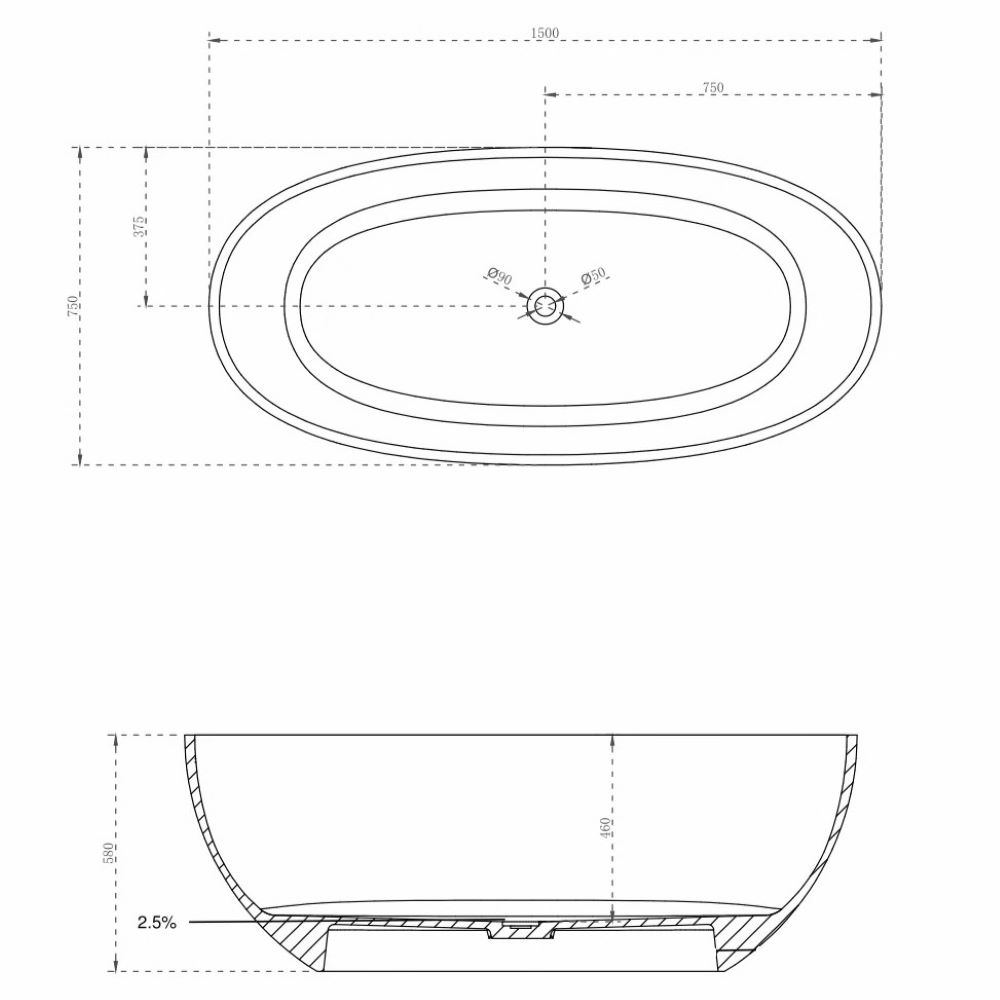 wow translucency resin stone bath, crystal clear 1500mm