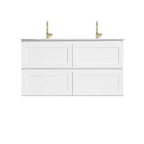 marland wall mount vanity 1200mm double basin top, matte white