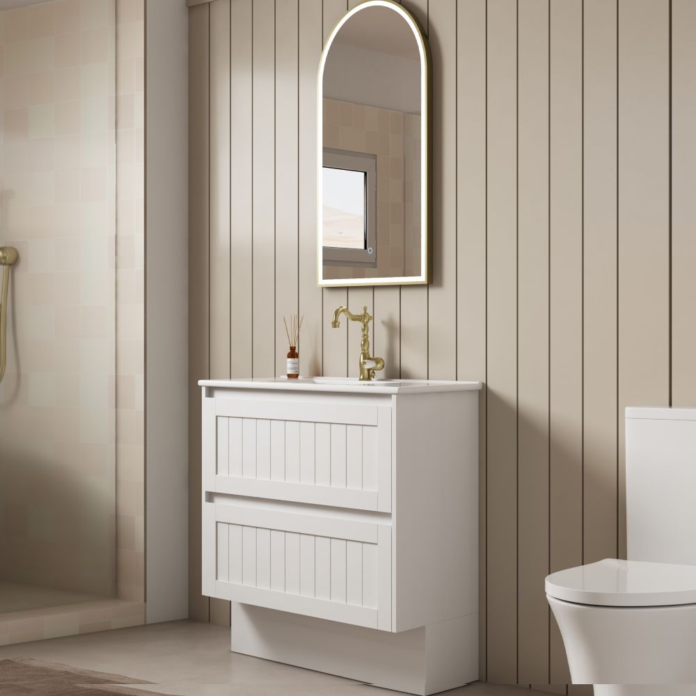 armonia floor mount vanity 0600mm single basin top, gloss white