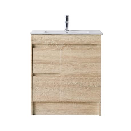 legna floor mount single basin vanity, left hand drawer, natural oak 0750mm cabinet only