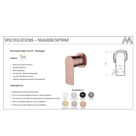 nova shower mixer trim kit only, pvd champagne