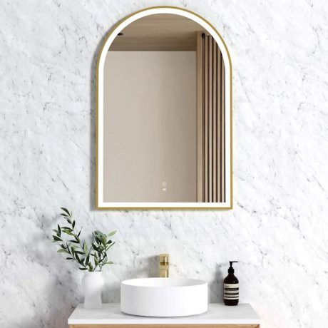 archie led framed mirror, brushed gold 900(h)x600(w)