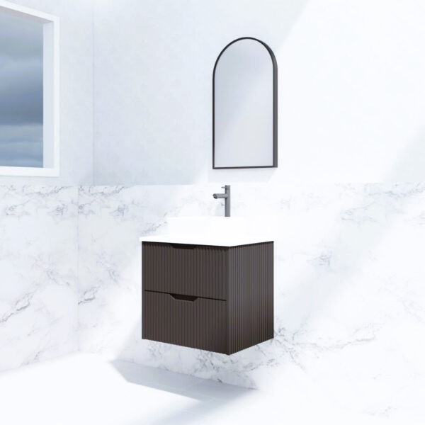 bali, matte black wall hung fluted vanity cabinet only