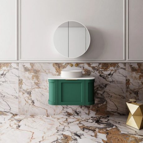 westminster curved wall hung vanity 0750mm, emerald green