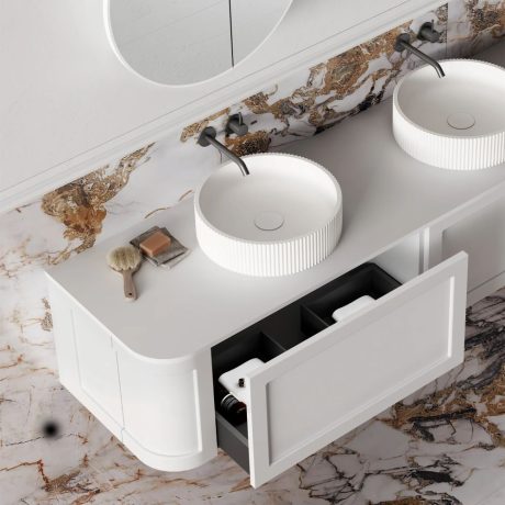 westminster curved wall hung vanity 1800mm, pale grey
