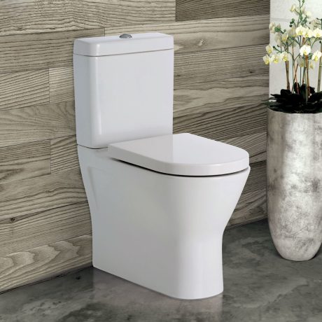 rak resort back to wall toilet suite with top inlet, gloss white s trap 90 200