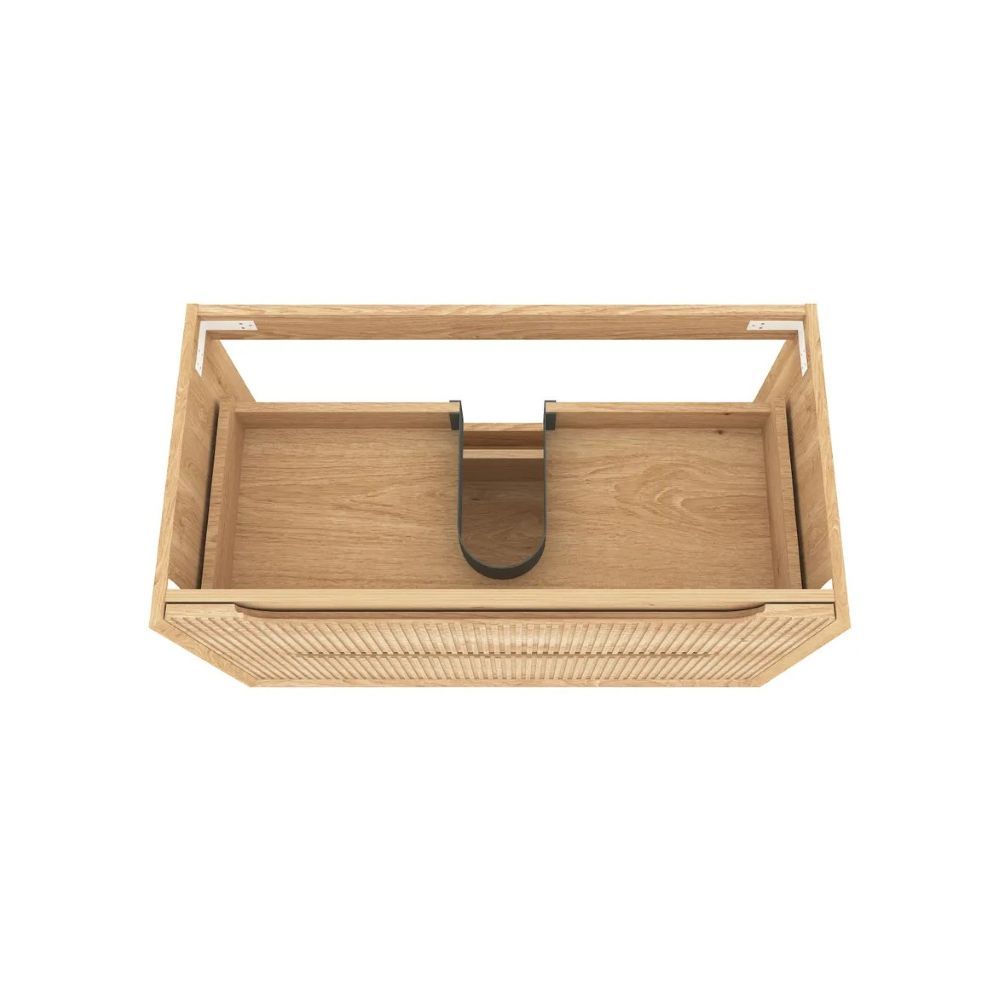 byron fluted 0900mm woodland oak wall hung vanity cabinet only