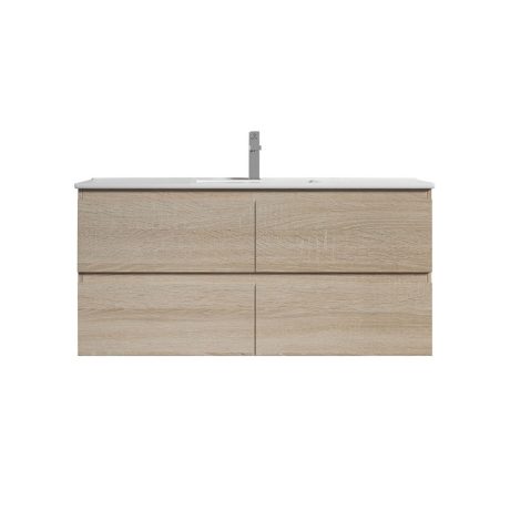 legna wall hung single basin vanity, natural oak 1200mm with 03120 ceramic top