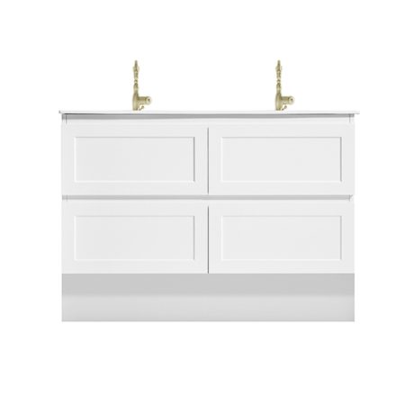 marland floor mount vanity 1200mm double basin top, matte white