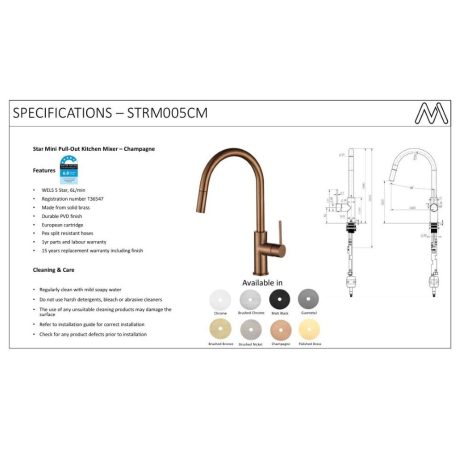 star mini pull out kitchen mixer, pvd champagne