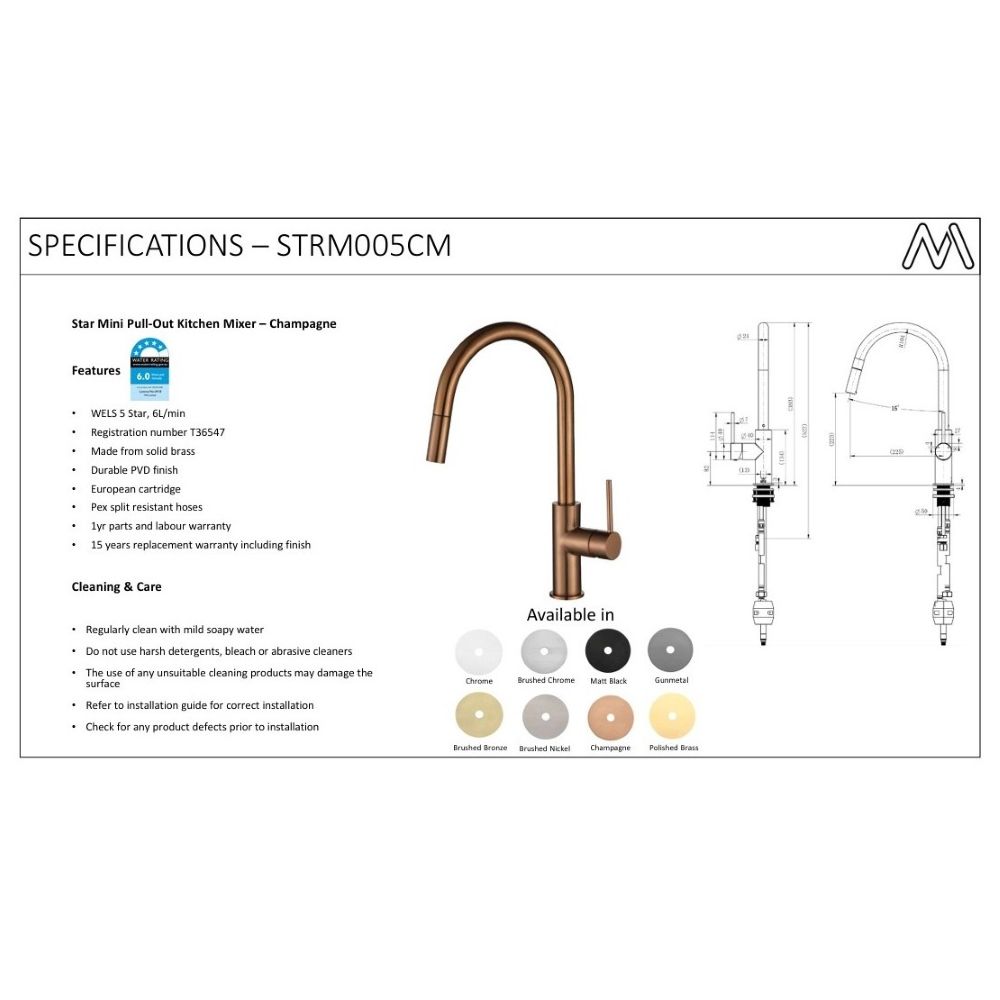 star mini pull out kitchen mixer, pvd champagne