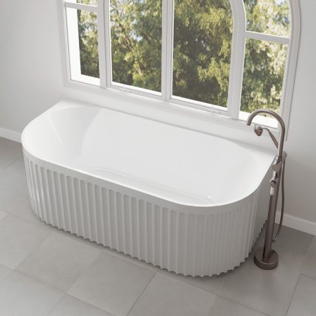 eleanor fluted back to wall acrylic bath, gloss white 1700mm