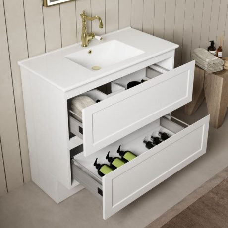 marland floor mount vanity 0750mm single basin cabinet only, matte white
