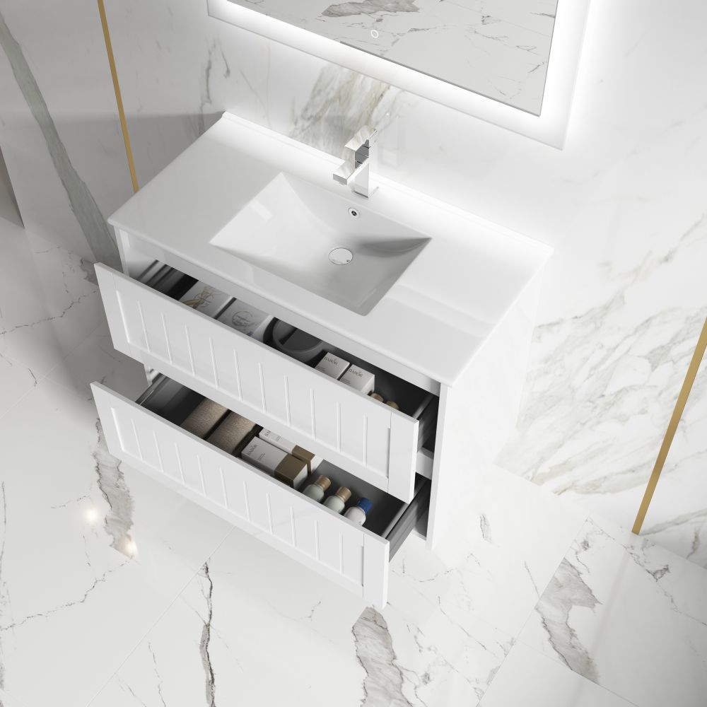 armonia floor mount vanity 0600mm single basin cabinet only, gloss white