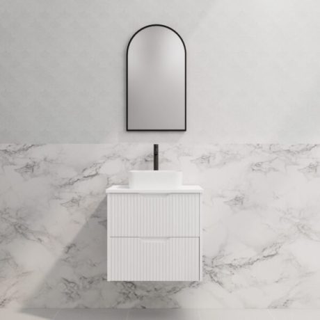 bali, matte white wall hung fluted vanity cabinet only