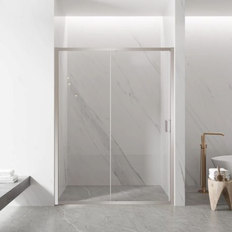 semi frameless wall to wall shower screen with sliding door, brushed nickel 1500 1750mm