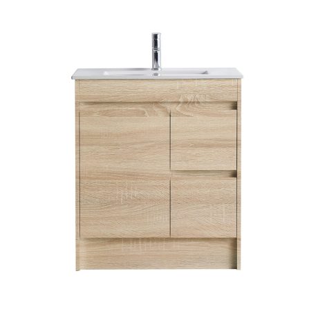 legna floor mount single basin vanity, right hand drawer, natural oak 0750mm cabinet only