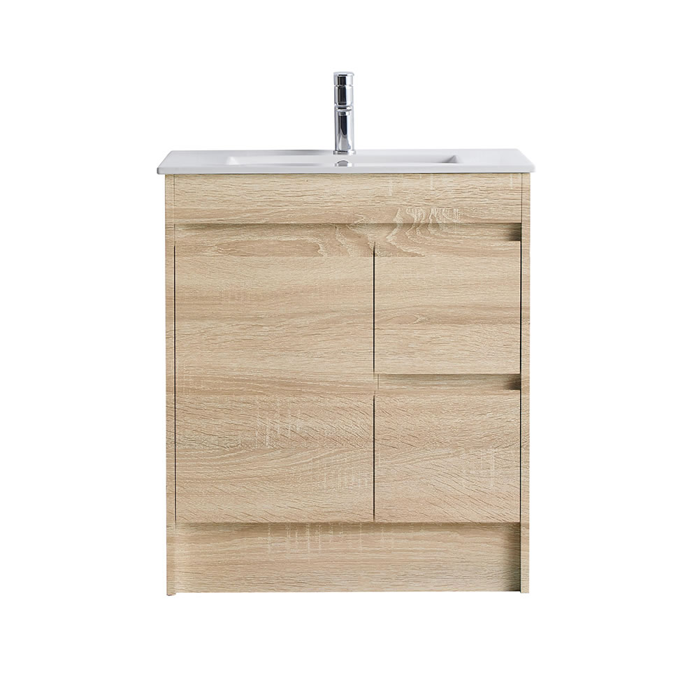 legna floor mount single basin vanity, right hand drawer, natural oak 0750mm cabinet only