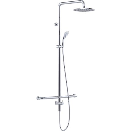 linear twin waters shower with mf grab rail, chrome 450mm, breeze middle fix