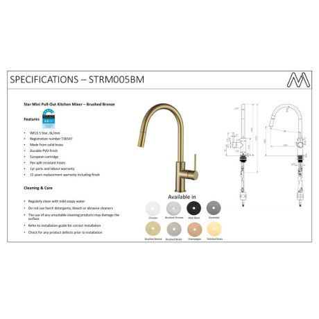 star mini pull out kitchen mixer, pvd brushed bronze