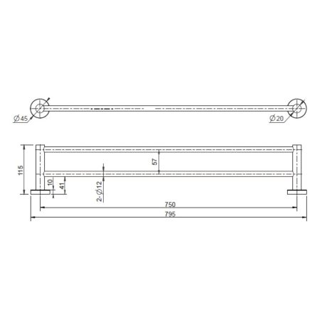 mirage double towel rail, pvc brushed nickel 750mm