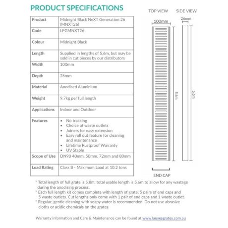 next generation 26 lineal grates (mygnxt26), matte black 1000mm