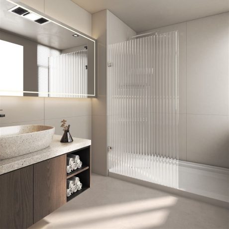 frameless walk in fluted glass shower panel with brackets, chrome 1200mm