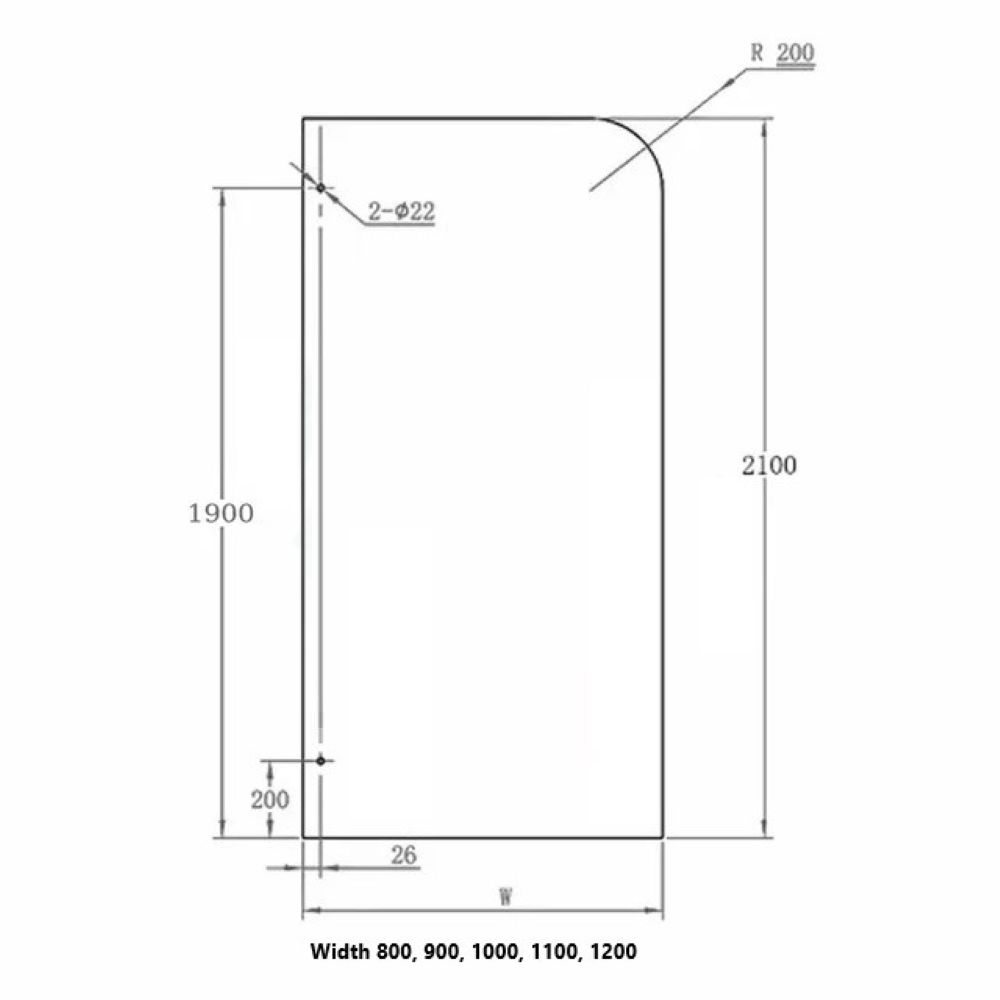 frameless curved corner single panel ub shower screen, light gold 0900mm