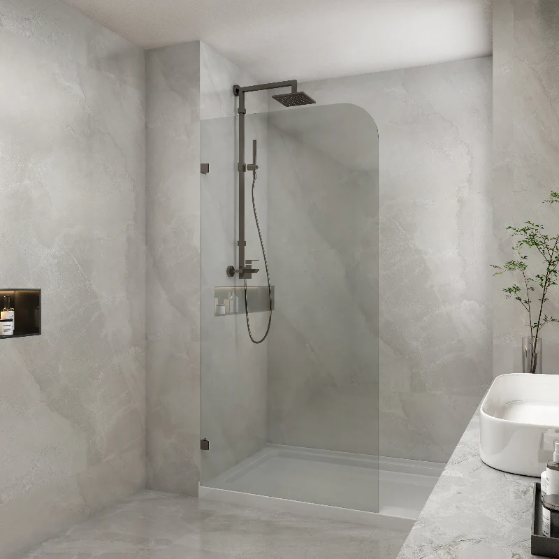 frameless curved corner single panel ub shower screen, matte black 0800mm