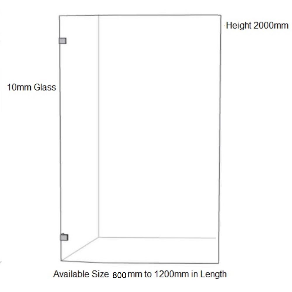 frameless walk in fluted glass shower panel with brackets, brushed nickel 1200mm