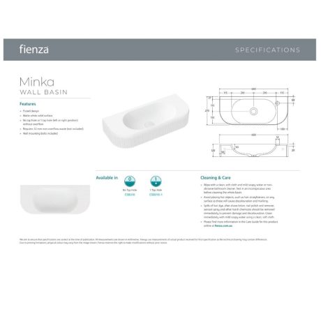 minka solid surface wall basin with tap hole, matte white