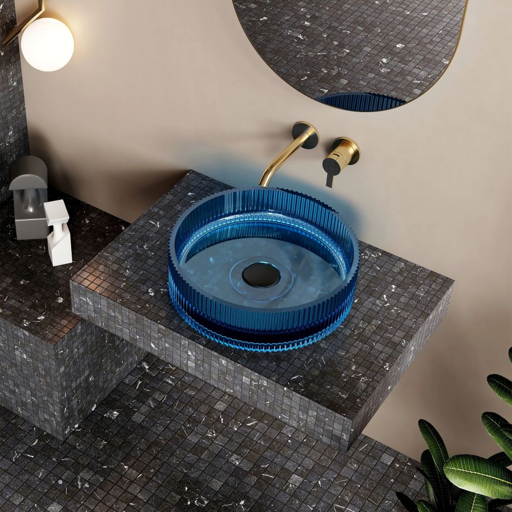 wow v groove translucency round above counter basin, sky blue
