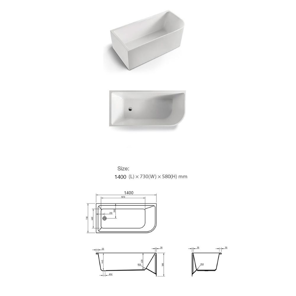 modica right corner freestanding bath, gloss white 1400mm
