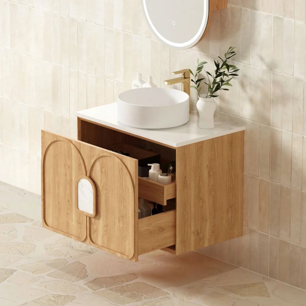 laguna mark ii wall hung vanity, natural american oak 0750mm cabinet only