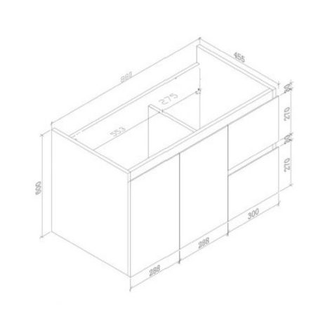 kara lh draws wall hung finger pull vanity, gloss white 0900mm
